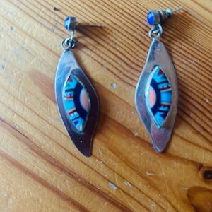 Artisan Eye Motif Earrings with Blue and Orange